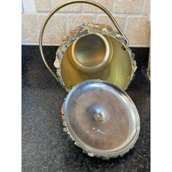 Vtg Ice Bucket Handmade Hand Placed Rocks Stones Pebbles Ice Bucket With Gold - Picture 10 of 10